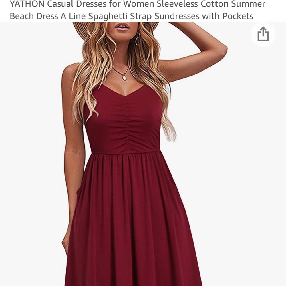 Summer cotton dress , burgundy color with pockets. Never worn .